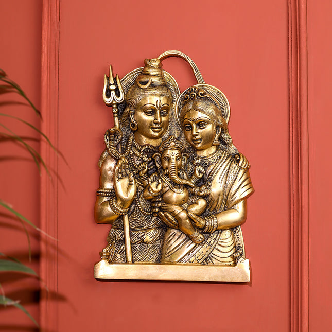 Brass Shiva Family wall hanging (11.5 Inch)