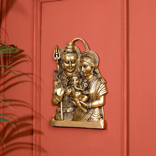 Brass Shiva Family wall hanging (11.5 Inch)