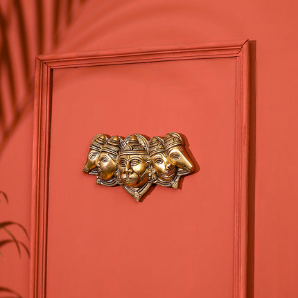 Brass Panchmukhi Hanuman Face Wall Hanging (3.8 Inch)