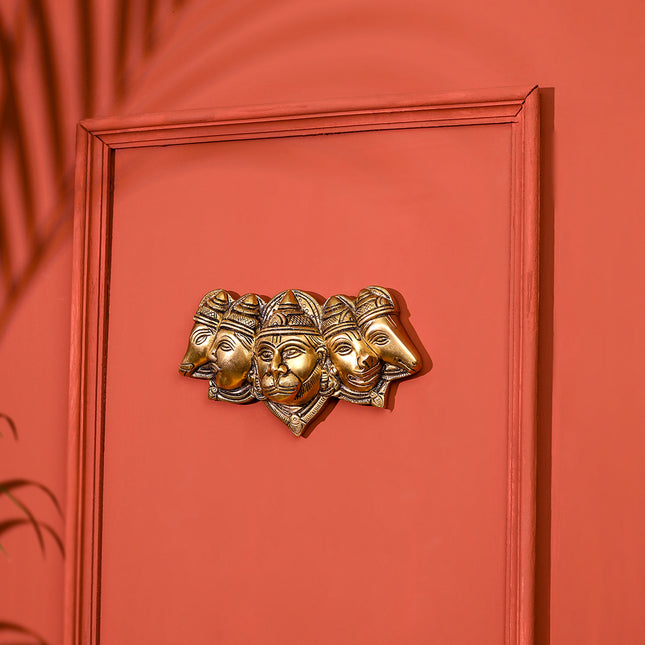 Brass Panchmukhi Hanuman Face Wall Hanging (3.8 Inch)