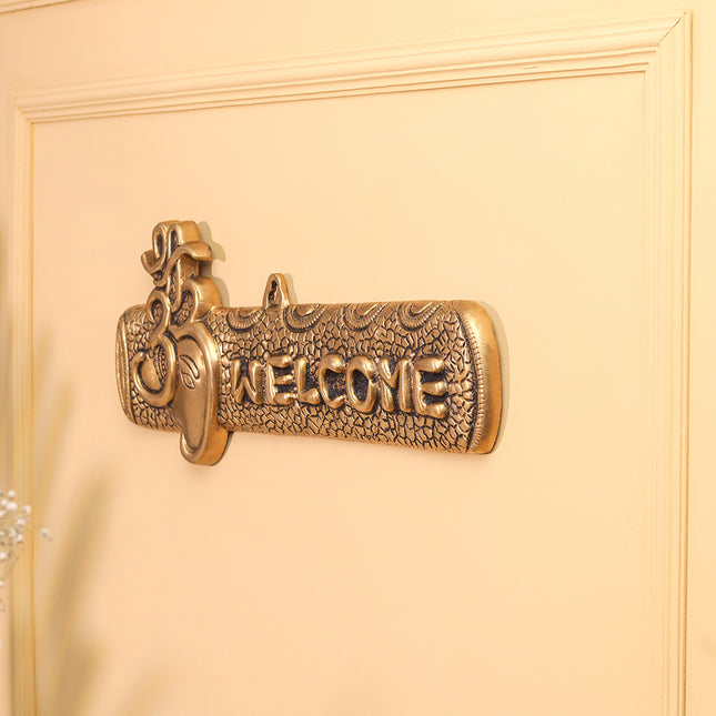 Brass Ganesha "Welcome" Wall Hanging Plate (15.5 Inch)