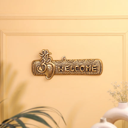 Brass Ganesha "Welcome" Wall Hanging Plate (15.5 Inch)