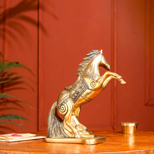 Brass Jumping Horse Statue (8.7 Inch)
