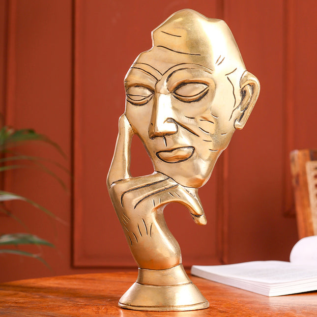 Brass Thinking Face Statue (11.9 Inch)