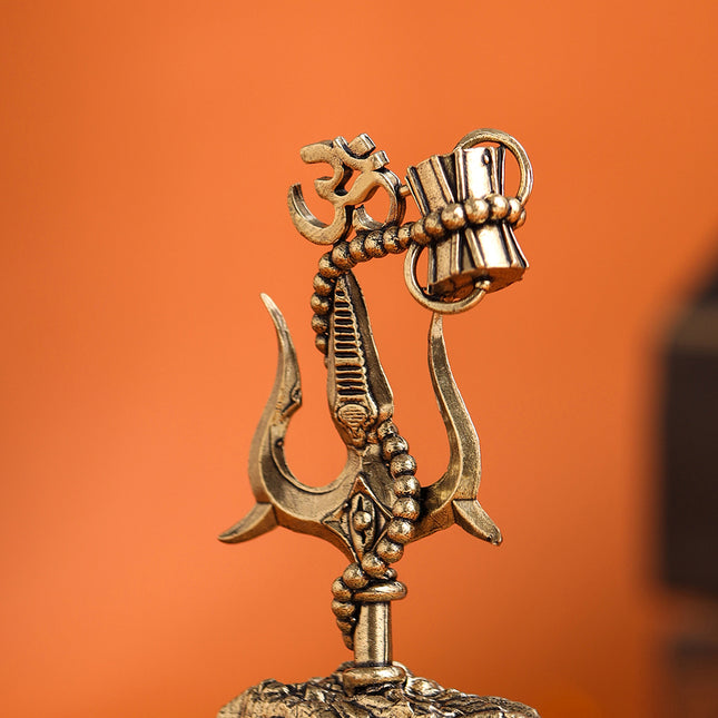 Brass Trishul with Damru & Om (4 Inch)
