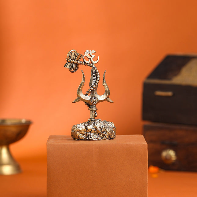 Brass Trishul with Damru & Om (4 Inch)