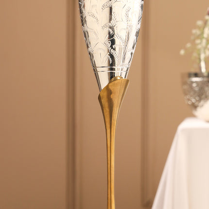 Silver Plated & Brass Champagne Engraved Wine Glass Pair With Velvet Box (9.5 Inch)
