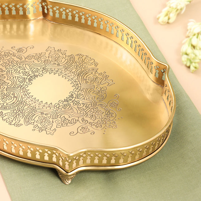 Brass Matt Oval Embossed Tray