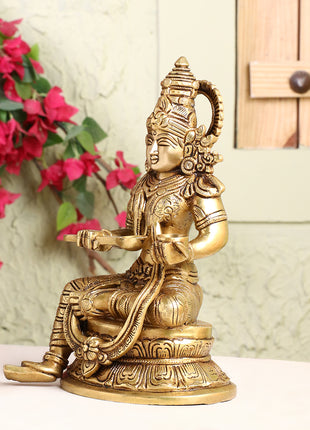 Brass Goddess Annapurna Idol – Bestower of Nourishment & Prosperity (10.5 Inch)