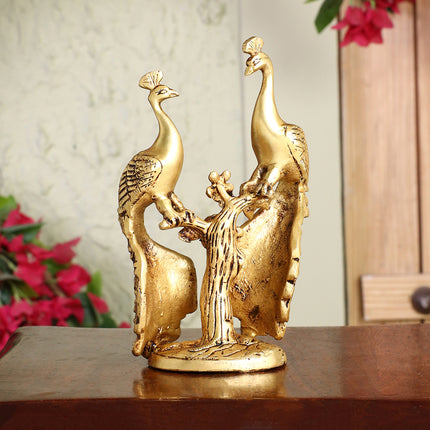 Brass Double Peacock Statue – Handcrafted Decorative Showpiece (7 Inch)