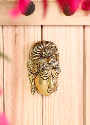 Brass Parvati Face Wall Hanging – Handcrafted Divine Home Decor (5.5 Inch)
