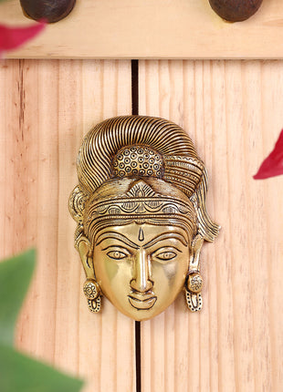 Brass Parvati Face Wall Hanging – Handcrafted Divine Home Decor (5.5 Inch)