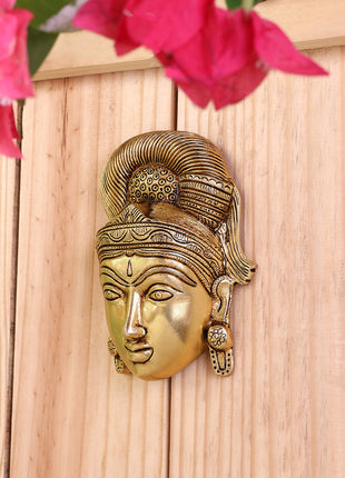 Brass Parvati Face Wall Hanging – Handcrafted Divine Home Decor (5.5 Inch)