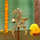 Brass Ethnic Peacock Diya Lamp With Hanging bell