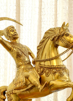 Brass Chatrapati Shivaji Maharaj On Horse Statue (22 Inch)