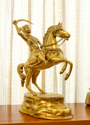Brass Chatrapati Shivaji Maharaj On Horse Statue (22 Inch)