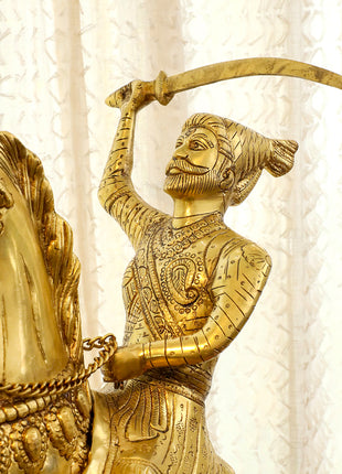 Brass Chatrapati Shivaji Maharaj On Horse Statue (22 Inch)