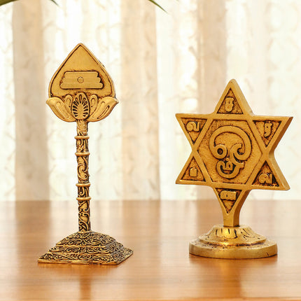 Brass Murugan Vel, Star Vel & Paan Vel Table Top Symbols