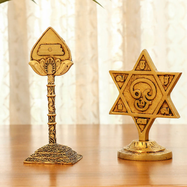 Brass Murugan Vel, Star Vel & Paan Vel Table Top Symbols