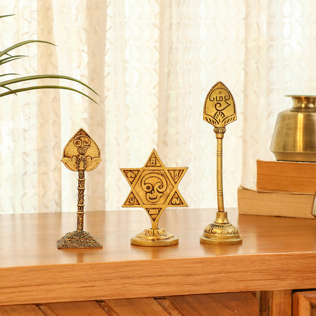 Brass Murugan Vel, Star Vel & Paan Vel Table Top Symbols