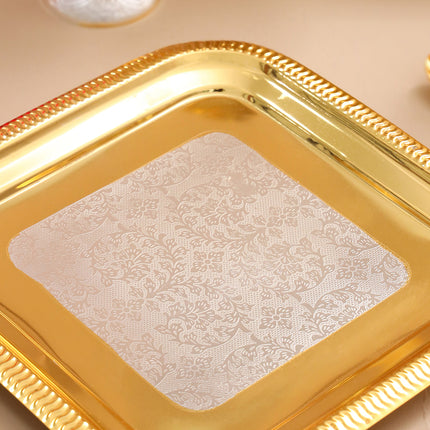 Brass Silver & Gold Finish 4 Ice Cream Bowl & 4 Spoon And 1 Tray Set With Velvet box