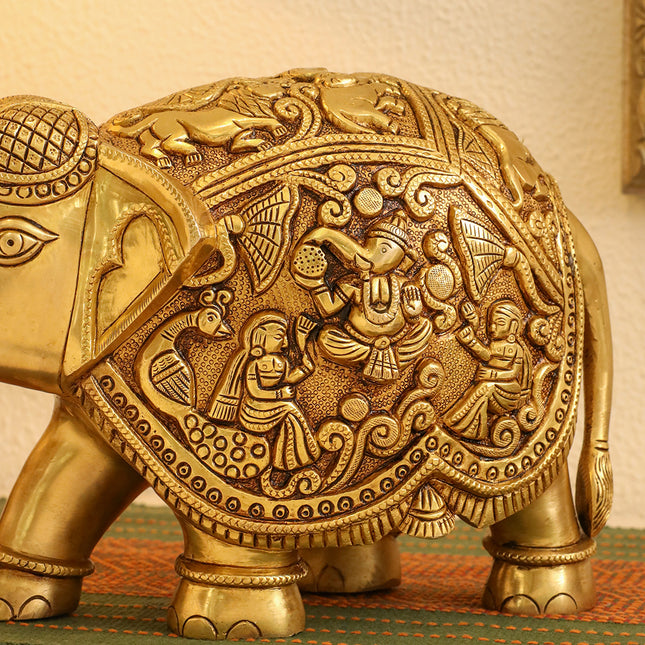 Brass Superfine Elephant Royal Statue (8.5 Inch)