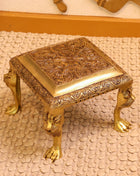 Brass Pooja Chowki with Floral Engraving – Lion Paw Legs (8.5 INCH)