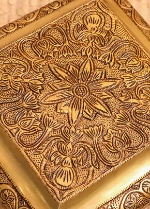Brass Pooja Chowki with Floral Engraving – Lion Paw Legs (8.5 INCH)