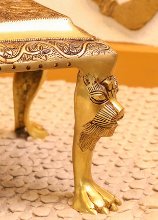 Brass Pooja Chowki with Floral Engraving – Lion Paw Legs (8.5 INCH)