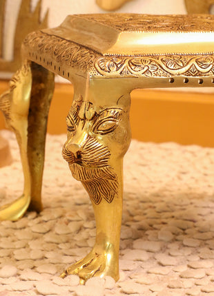 Brass Pooja Chowki with Floral Engraving – Lion Paw Legs (8.5 INCH)