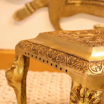 Brass Pooja Chowki with Floral Engraving – Lion Paw Legs (8.5 INCH)