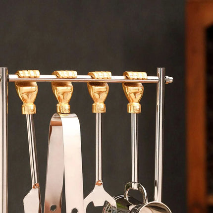 Brass & Steel Bar Tool Set with Stand (9.8 Inch)
