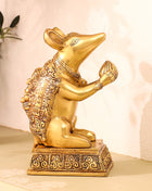 Brass Mushak/Rat Idol – Ganesha’s Devotee on Decorative Pedestal (6.5 INCH)