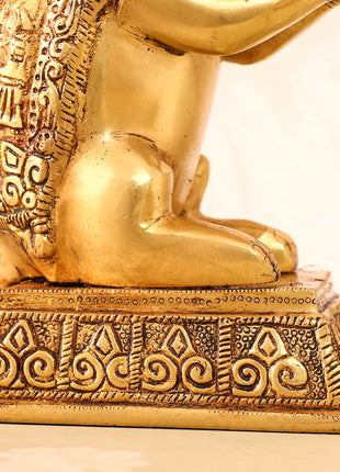 Brass Mushak/Rat Idol – Ganesha’s Devotee on Decorative Pedestal (6.5 INCH)