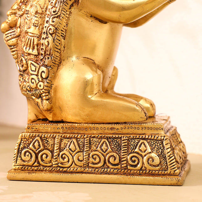 Brass Mushak/Rat Idol – Ganesha’s Devotee on Decorative Pedestal (6.5 INCH)
