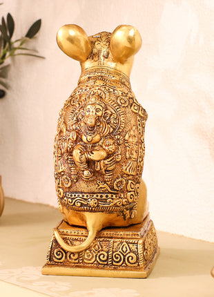 Brass Mushak/Rat Idol – Ganesha’s Devotee on Decorative Pedestal (6.5 INCH)