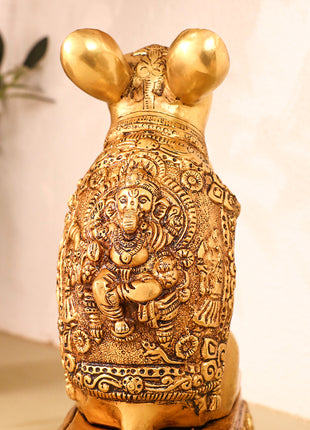 Brass Mushak/Rat Idol – Ganesha’s Devotee on Decorative Pedestal (6.5 INCH)