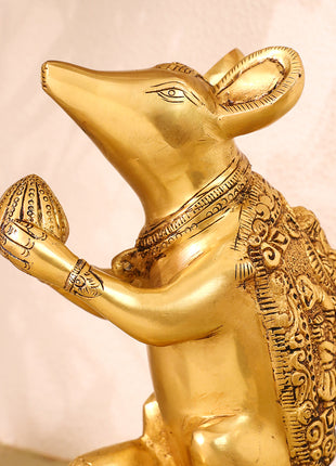 Brass Mushak/Rat Idol – Ganesha’s Devotee on Decorative Pedestal (6.5 INCH)