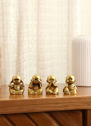 Brass Baby Monk Buddha Statues – Set of 4