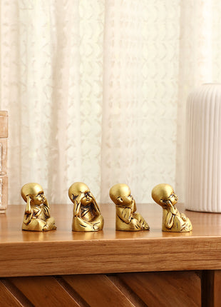 Brass Baby Monk Buddha Statues – Set of 4