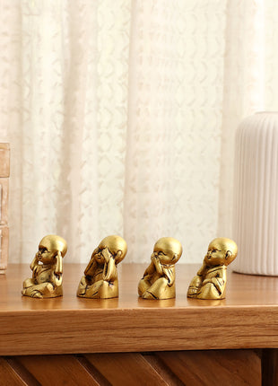 Brass Baby Monk Buddha Statues – Set of 4