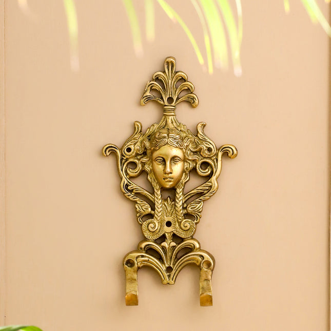 Brass Lady Face Wall Hook / Hanger (9 Inch)