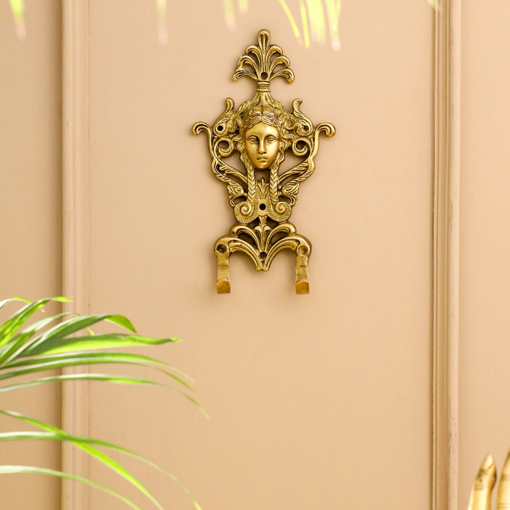 Brass Lady Face Wall Hook Hanger (9 Inch)