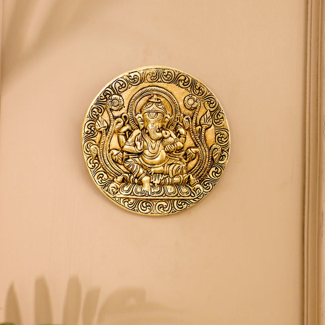 Brass Ganesha Wall Hanging Plate (5.6 Inch)