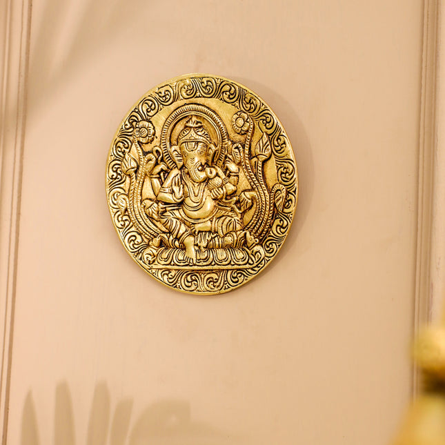 Brass Ganesha Wall Hanging Plate (5.6 Inch)