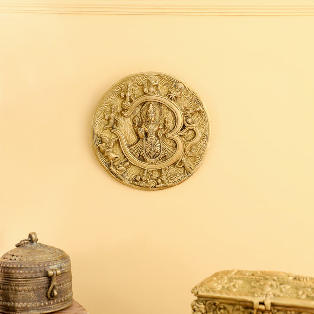 Brass Vishnu Om Dashavatara Wall Hanging Plate (7.8 Inch)