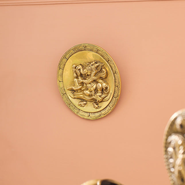 Brass Ganesha Wall Hanging Plate (5.4 Inch)