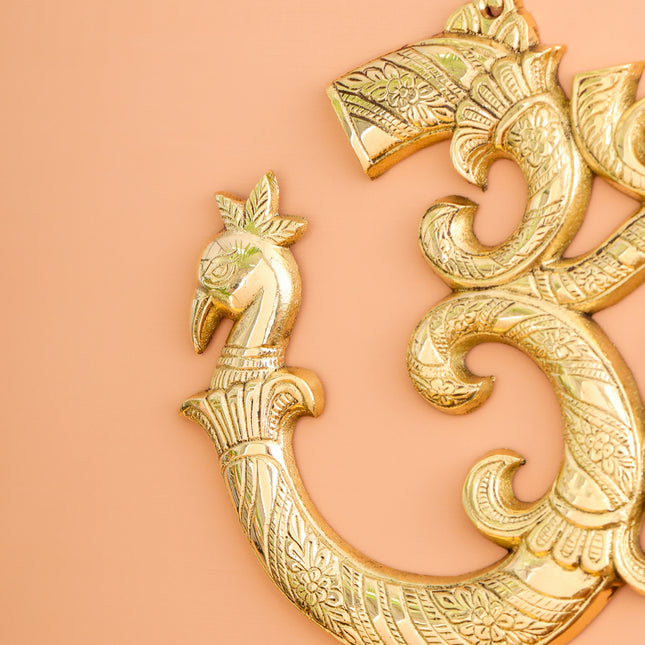 Brass Om with Peacock Wall Hanging (8.2 Inch)