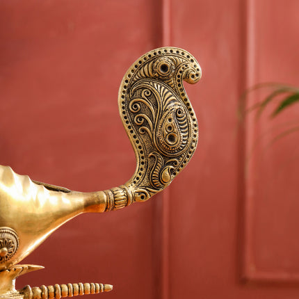Brass Conch / Shankh with Intricate Stand (13 Inch)