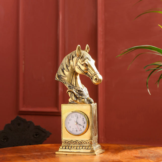 Brass Horse Head Table Clock (11 Inch)